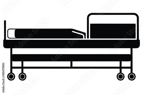 hospital bed silhouette line art vector illustration with a white background