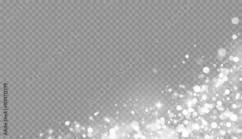 Dust sparks and stars shine with a special light. Christmas light effect. Glittering particles of magic dust.Vector sparkles on a transparent background.