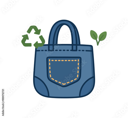Flat vector illustration of upcycled jeans turned into tote bag with pocket soft recycling and upcycling cozy eco style