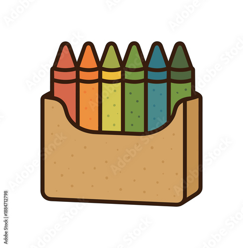 Flat vector illustration of bright eco crayons made of beeswax small paper box