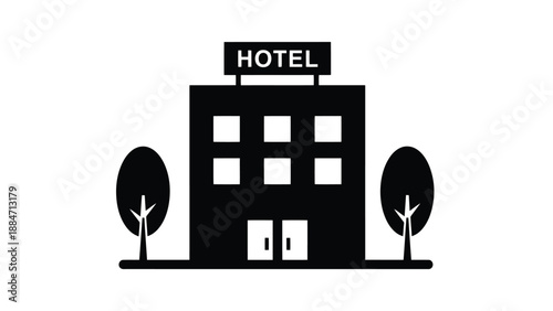 Vector Illustration of a Hotel Building with Trees