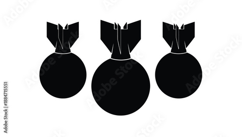 Vector Illustration of Three Black Bombs on White Background