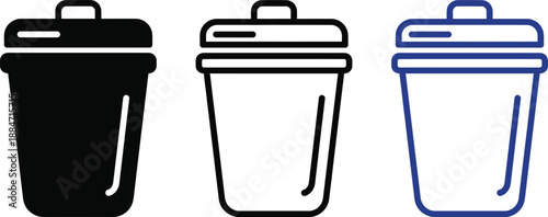 Trash can and dustbin icons set for waste management vector illustration