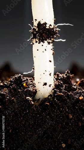 Growth Of Seedlings Underground With Developing Root Systems In Dark Soil