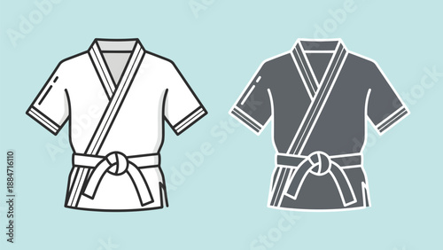 Vector Illustration Karate Uniforms with Belts on Light Background