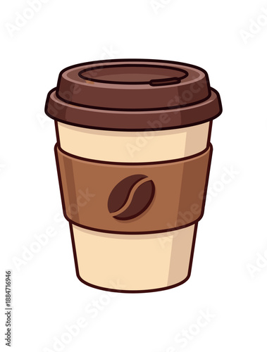 Flat vector illustration of reusable coffee cup with lid isolated on pure white slightly style high quality no texture no grain