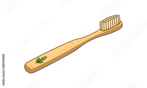 Flat vector illustration of bamboo toothbrush isolated on pure white slightly style high quality no texture no grain