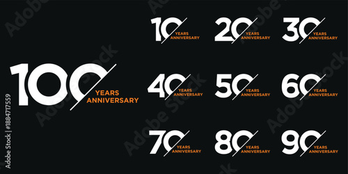 Collection of anniversary 10 to 100 logo design template. Celebration days creative special symbol vector icon