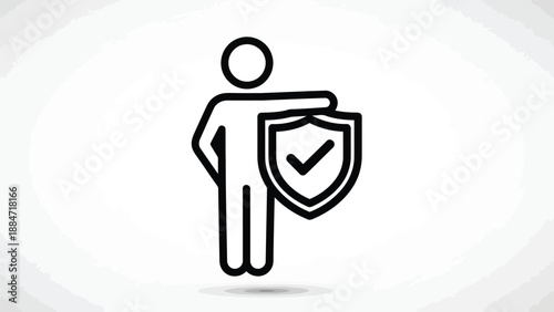 Vector Illustration of Person Holding Shield with Checkmark for Protection