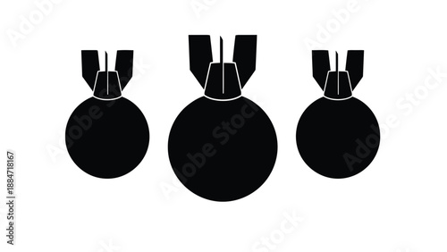 Vector Illustration of Three Black Bombs on White Background
