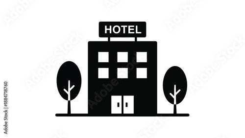 Vector Illustration of a Simple Hotel Building with Trees