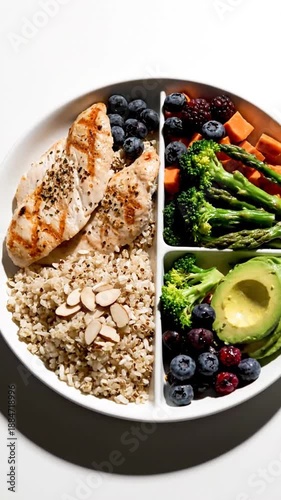 Healthy And Delicious Chicken Bowl With Variety Of Nutritious Vegetables And Fruits