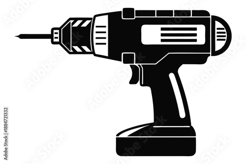 drill machine silhouette line art vector illustration with a white background