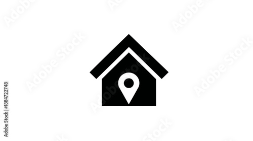 A house icon, featuring a roof and walls. A white location pin sits within the outline