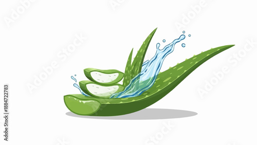 Fresh aloe vera slices with a water splash on a white background