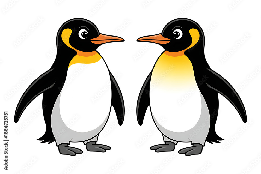 Obraz premium Two cartoon emperor penguins facing each other