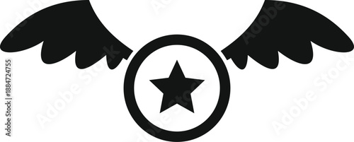 Black and white star in circle with wings representing success, freedom, and excellence