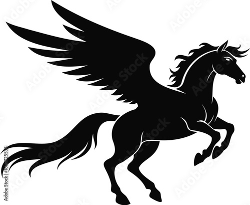 flying pegasus silhouette,  line art, silhouette illustration, mythical horse, vector graphic