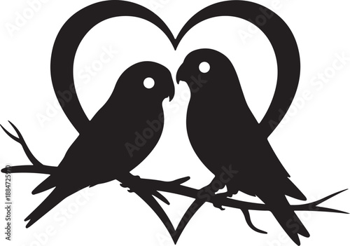 Love Birds Forming a Heart Shape Silhouette on a Branch
