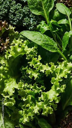 Healthy And Freshly Harvested Green Leaves Vegetables Presented On A Dark Surface