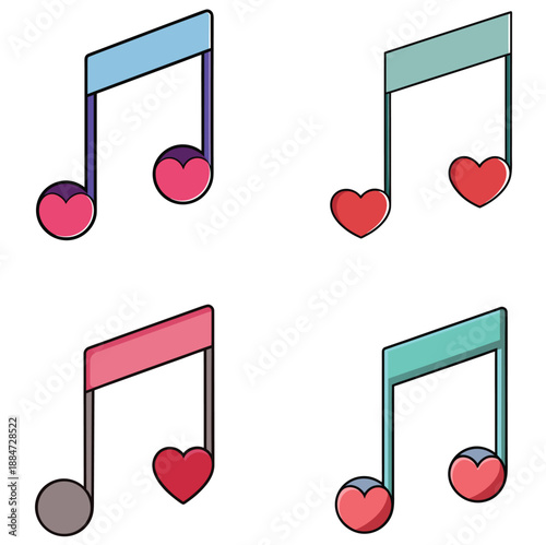 Romantic Musical Note Icons with Heart Accents