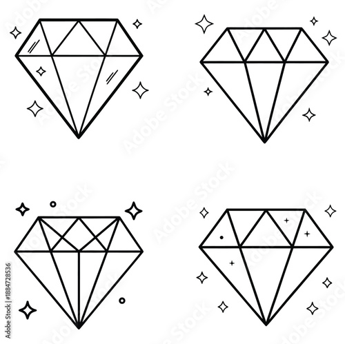 Luxury Diamond Gemstone Icons with Sparkle Details