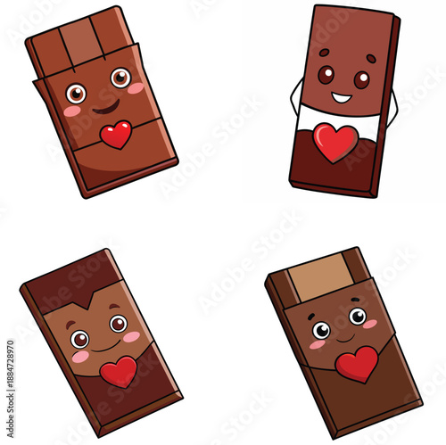 Sweet Kawaii Chocolate Bar Characters with Hearts