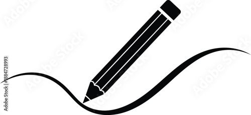 Vector pencil drawing a wavy line, black and white illustration, creative design element