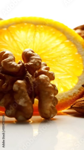 Healthy Food Arrangement: Featuring Oranges, Almonds, and Walnuts in a Beautiful Display