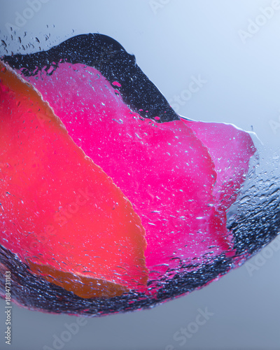 Color Burst in Water: Vibrant, abstract, liquid shapes dance in a mesmerizing display of color, reflecting light and creating a dynamic and fluid artwork. 