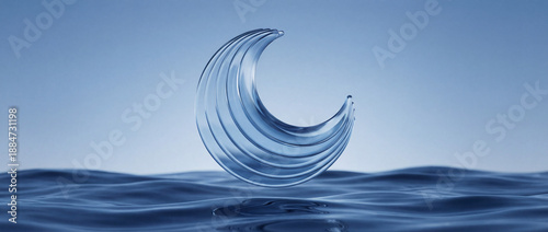 Glass Crescent Moon on Wavy Water