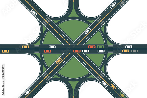 An aerial view of a busy highway interchange with multiple roads and cars
