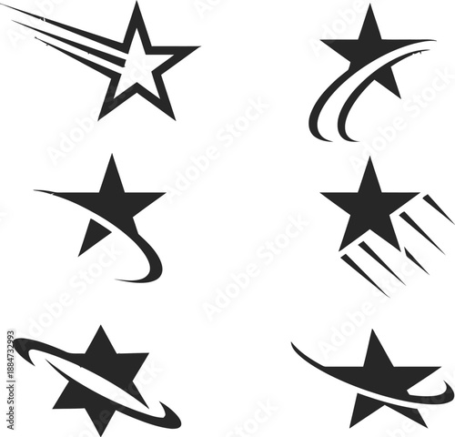 Black star symbols with motion trails white stars