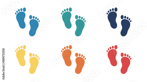 Colorful Footprint Icons: A Collection of Diverse Footstep Designs