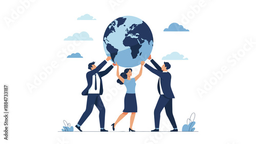 business people holding globe
