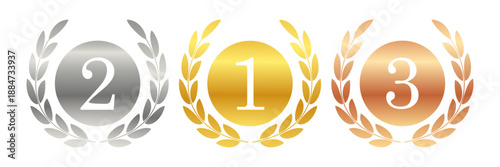 Set of winner award, laurel gradient wreath with 1,2,3 place icons