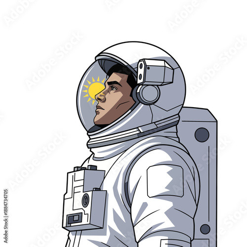 Astronaut in Space, Outer Space, Digital Illustration, Futuristic Environment, Side View, Inspirational Concept
