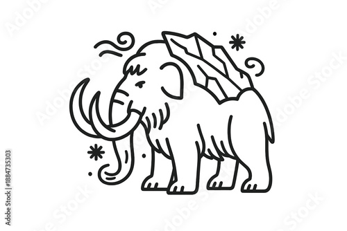 Frost Tusk Guardian Icons. Line style icons of Frost Tusk Guardian: heavy mammal shape, ivory tusks, frost plate, ice grain,