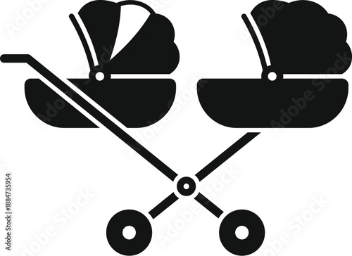 Double baby carriage icon on white background symbolizing family and motherhood