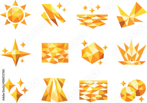 Sunbeam Icons Set. Sunlight reflections and dancing light patterns represented through a professional low-poly vector icon set