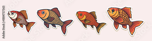 Vector illustration template featuring a stylized Chinese fish with a flat design aesthetic, incorporating vibrant colors and bold lines