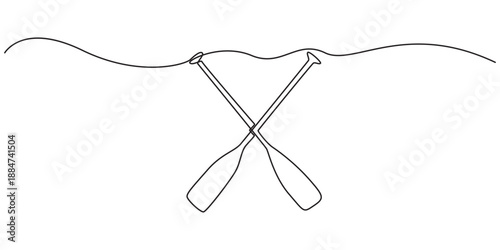 continuous one line drawing of two crossed kayak or canoe paddles vector design