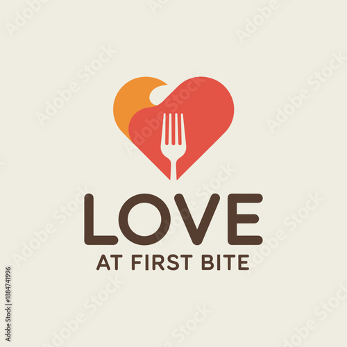 Logo with heart and fork and knife for food love concept