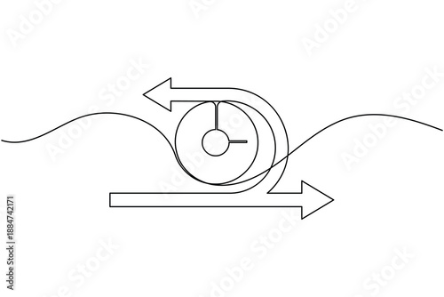 Business agile data sprint with clock icon continuous one line drawing on white background flexible strategy and responsive decision making symbol outline vector illustration