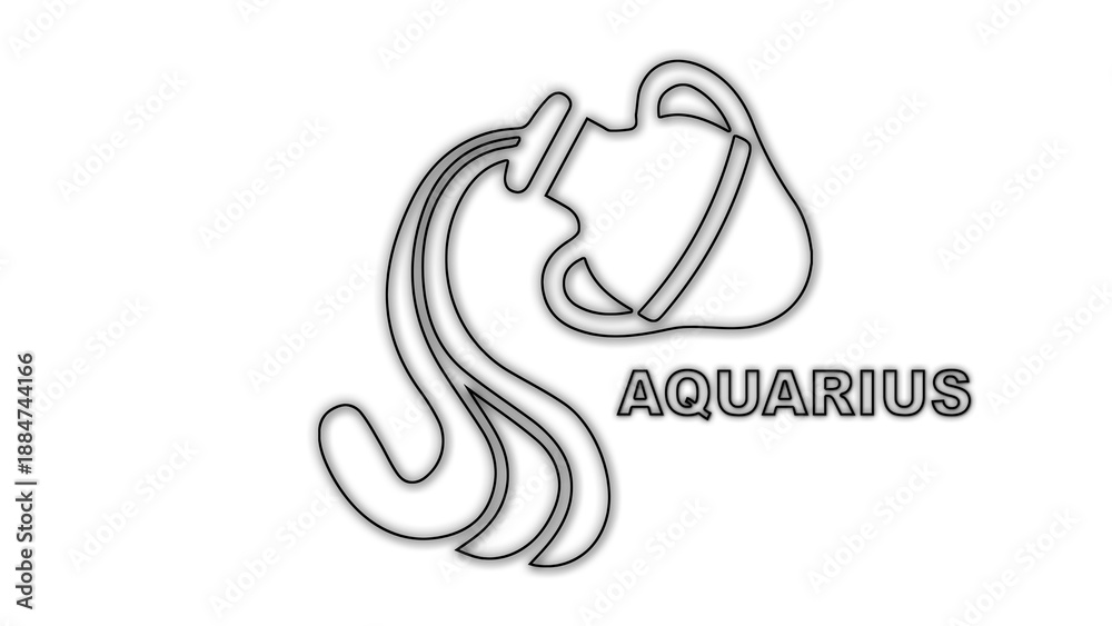 Fototapeta premium Black and White Aquarius Zodiac Sign Outline Minimalist Monochrome Illustration