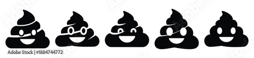 Silhouette of smiling poop emoji vector icon set. Funny silhouette design vector stock illustration