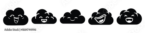 Silhouette of cartoon giggling cloud vector icon set. Funny silhouette design vector stock illustration