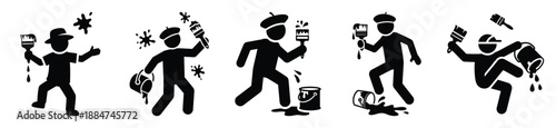 Silhouette of funny clumsy painter vector icon set. Funny silhouette design vector stock illustration