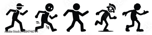 Silhouette of funny wobble walk vector icon set. Funny silhouette design vector stock illustration
