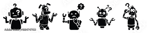 Silhouette of goofy confused robot vector icon set. Funny silhouette design vector stock illustration